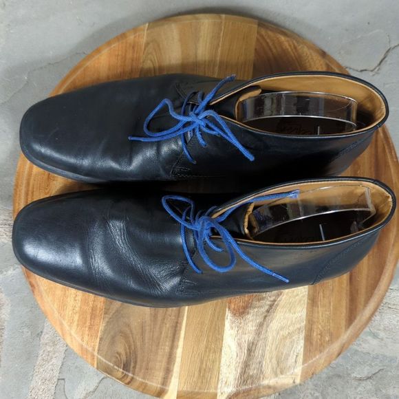COLLECTION by Clark's Chelsea Ankle Boots Black Leather Men's Size 10 Blue Laces - Picture 2 of 12